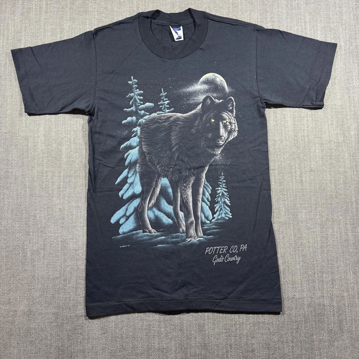 Vintage Habitat Shirt Mens Small Wolf Potter County PA Gods Country Graphic 90s