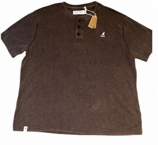 Kangol Henley Shirt Mens 2XL Brown Short Sleeve Waffle Knit Logo Casual NWT