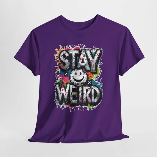 Stay Weird smiley graffiti Tee | colorful splatter street art