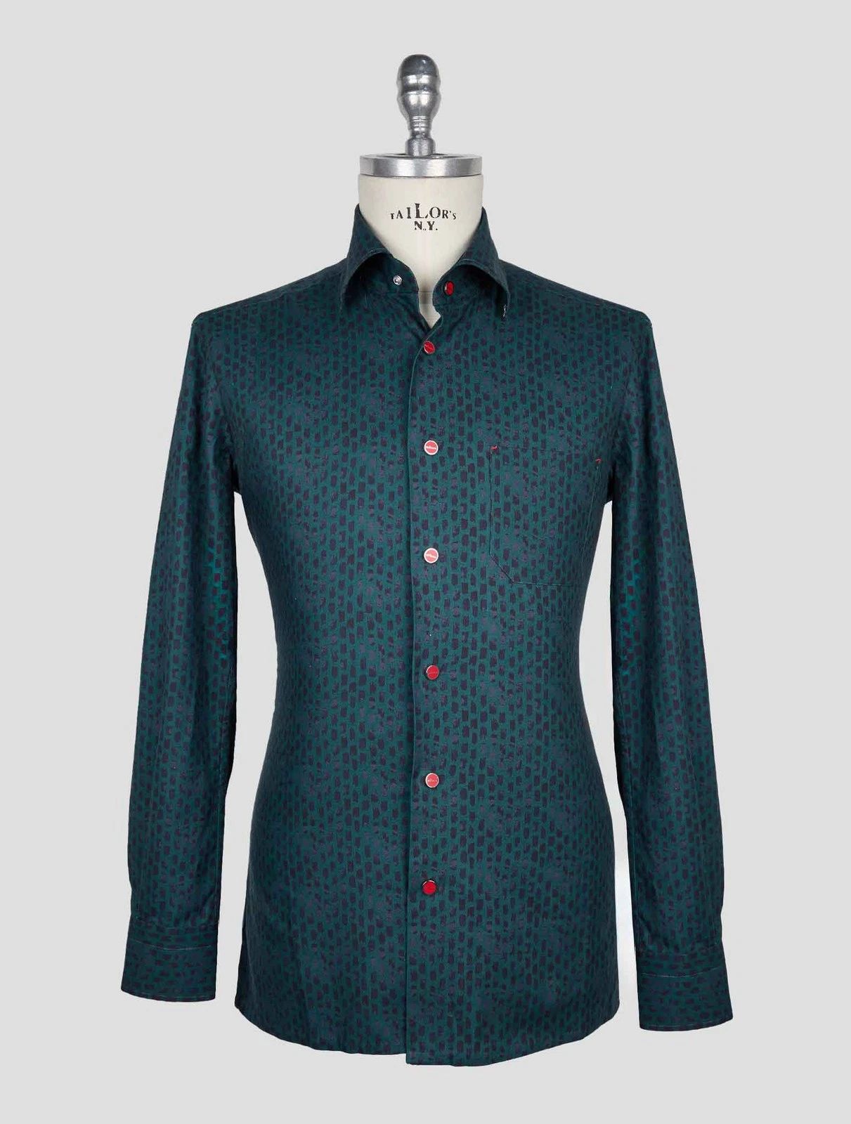 NEW KITON GREEN BLUE COTTON SHIRT US 16 - EU 41 SKE6
