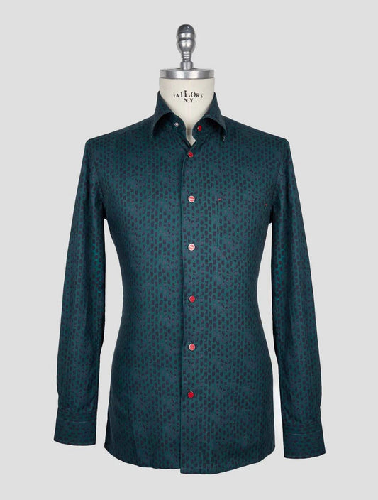 NEW KITON GREEN BLUE COTTON SHIRT US 16 - EU 41 SKE6