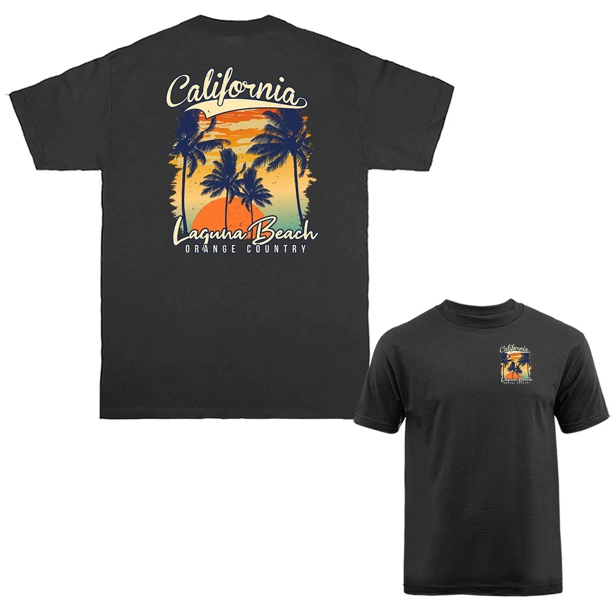 Laguna Beach California Palm Tree Sunset Retro Beach T-shirt