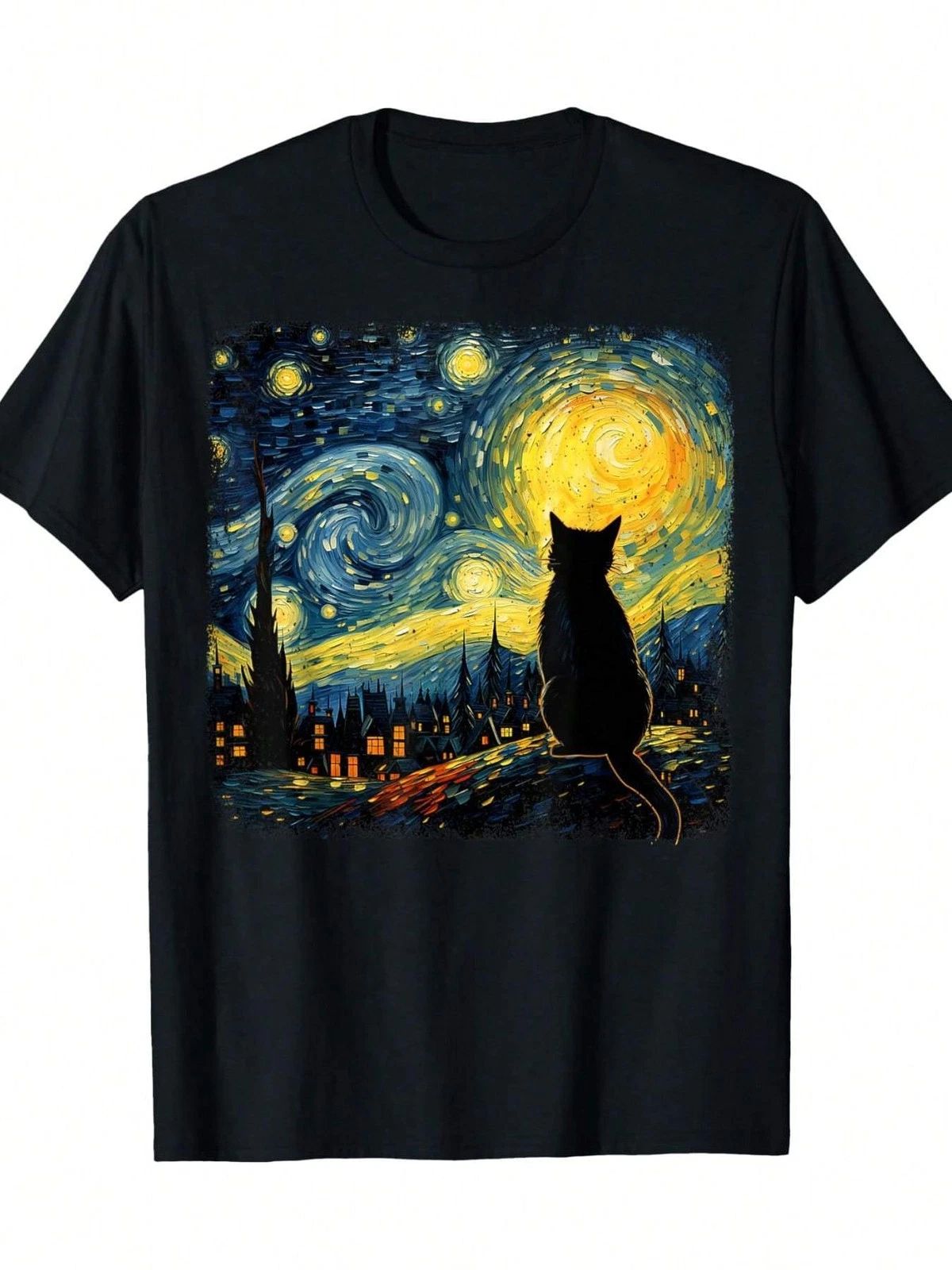 Cat Starry Night Van Gogh Cat For Cat Lover Cat Mom Cat Dad T-ShirtCouple Clothi