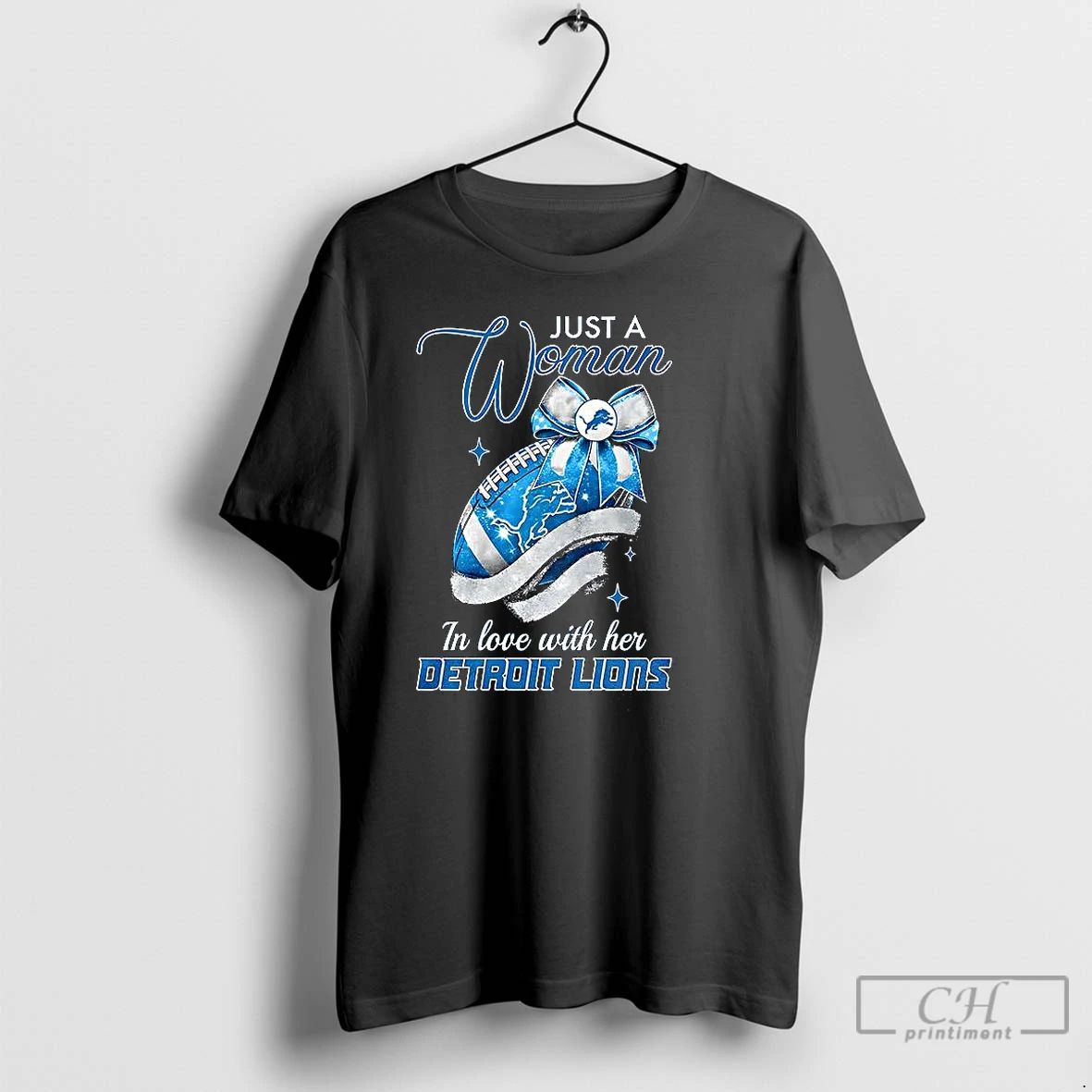 Classic Just A Woman In Love With Her Detroit Lions Logo T Shirts