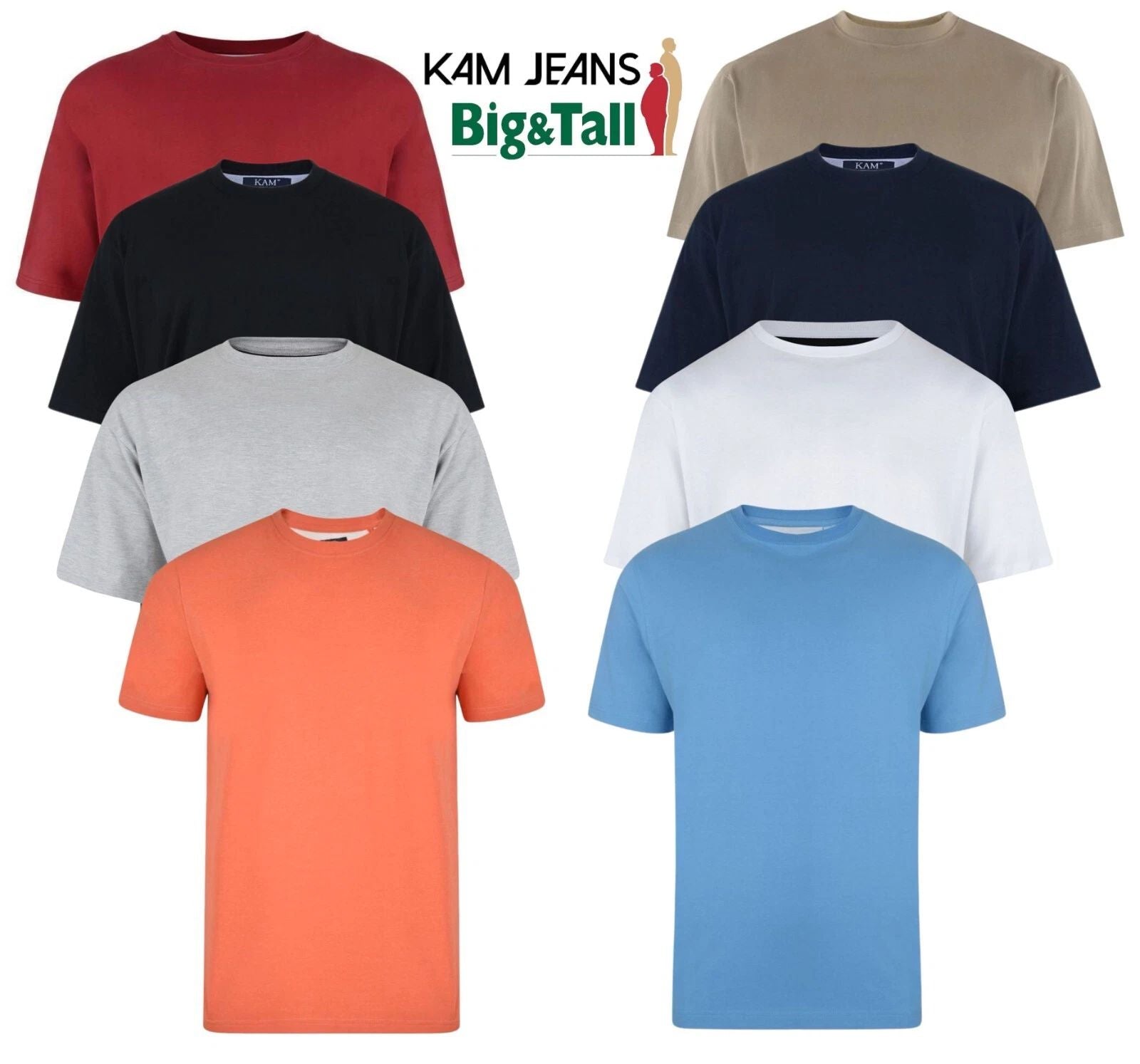 Mens Kam Big & Tall T-shirts Short Sleeve Crew Neck Plain Tee Casual Top 2XL-8XL