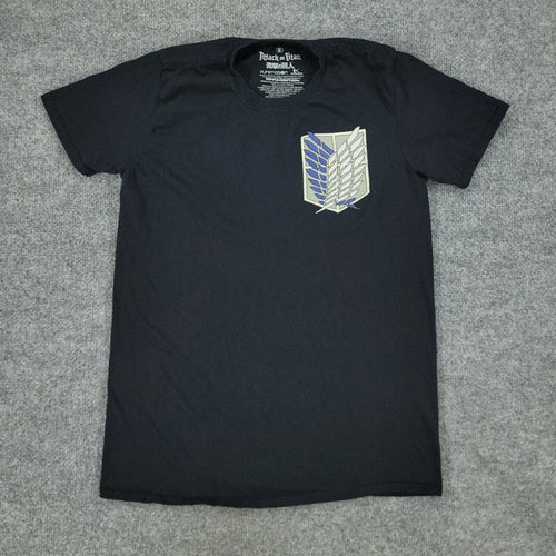 Attack On Titan Shirt Men Medium Black Anime Graphic Tee Crew Neck Short Sleeve