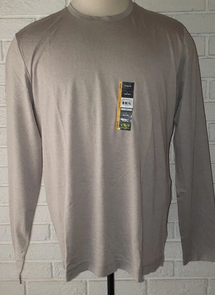 Men's Athletic Works Tan Long Sleeve Crew T-Shirt Top Sizes S, M, L, XL,2X