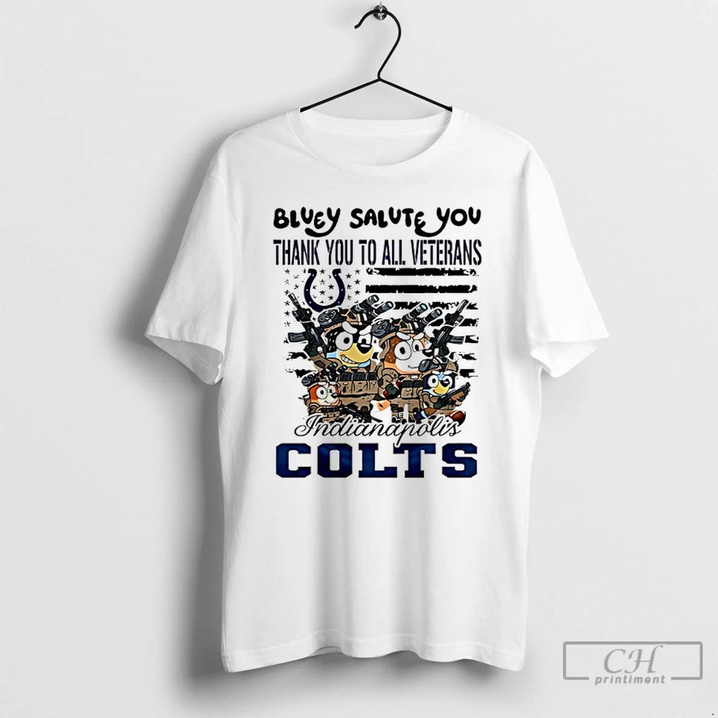 Classic Indianapolis Colts Bluey Salute You Thank You To All Veterans T Shirts