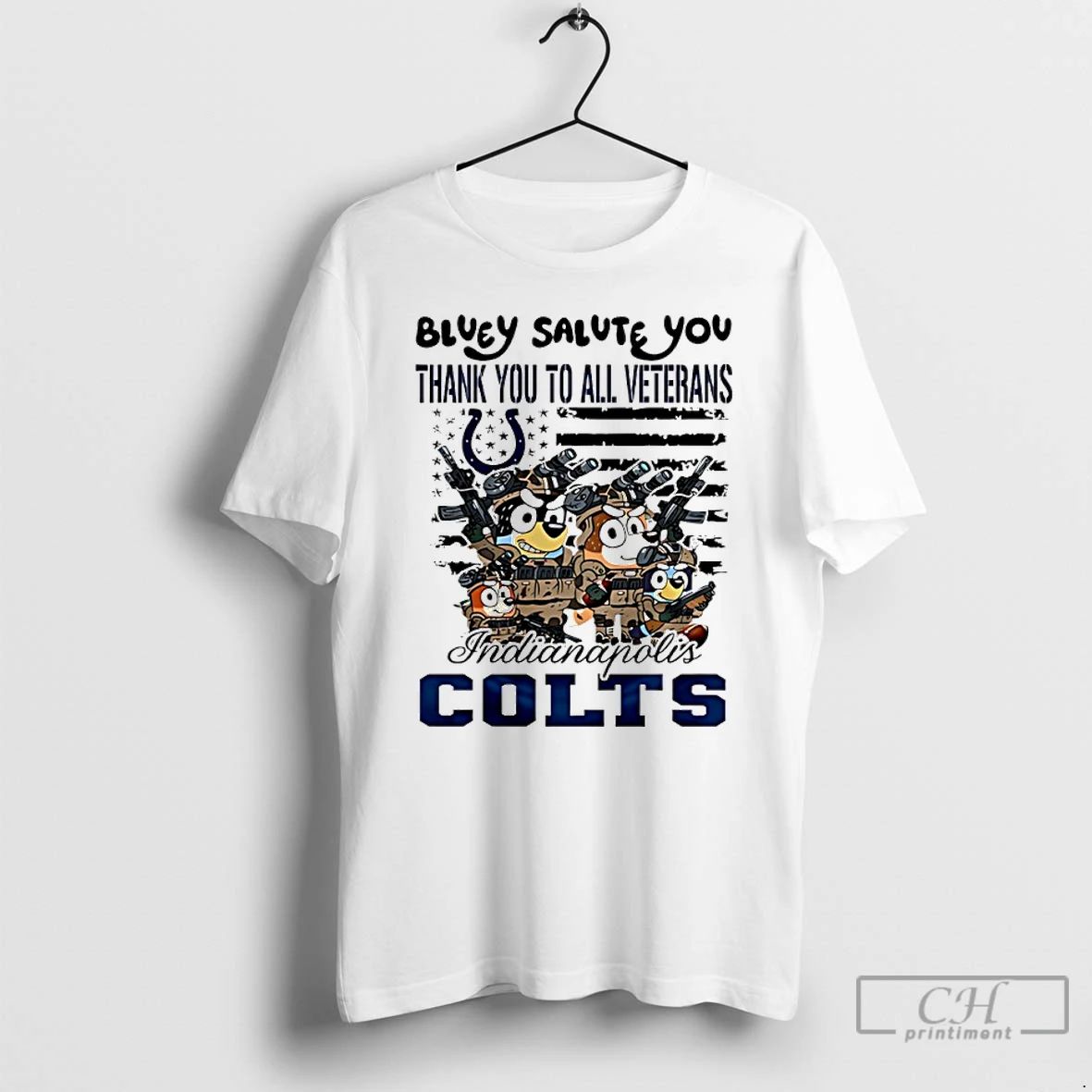 Classic Indianapolis Colts Bluey Salute You Thank You To All Veterans T Shirts