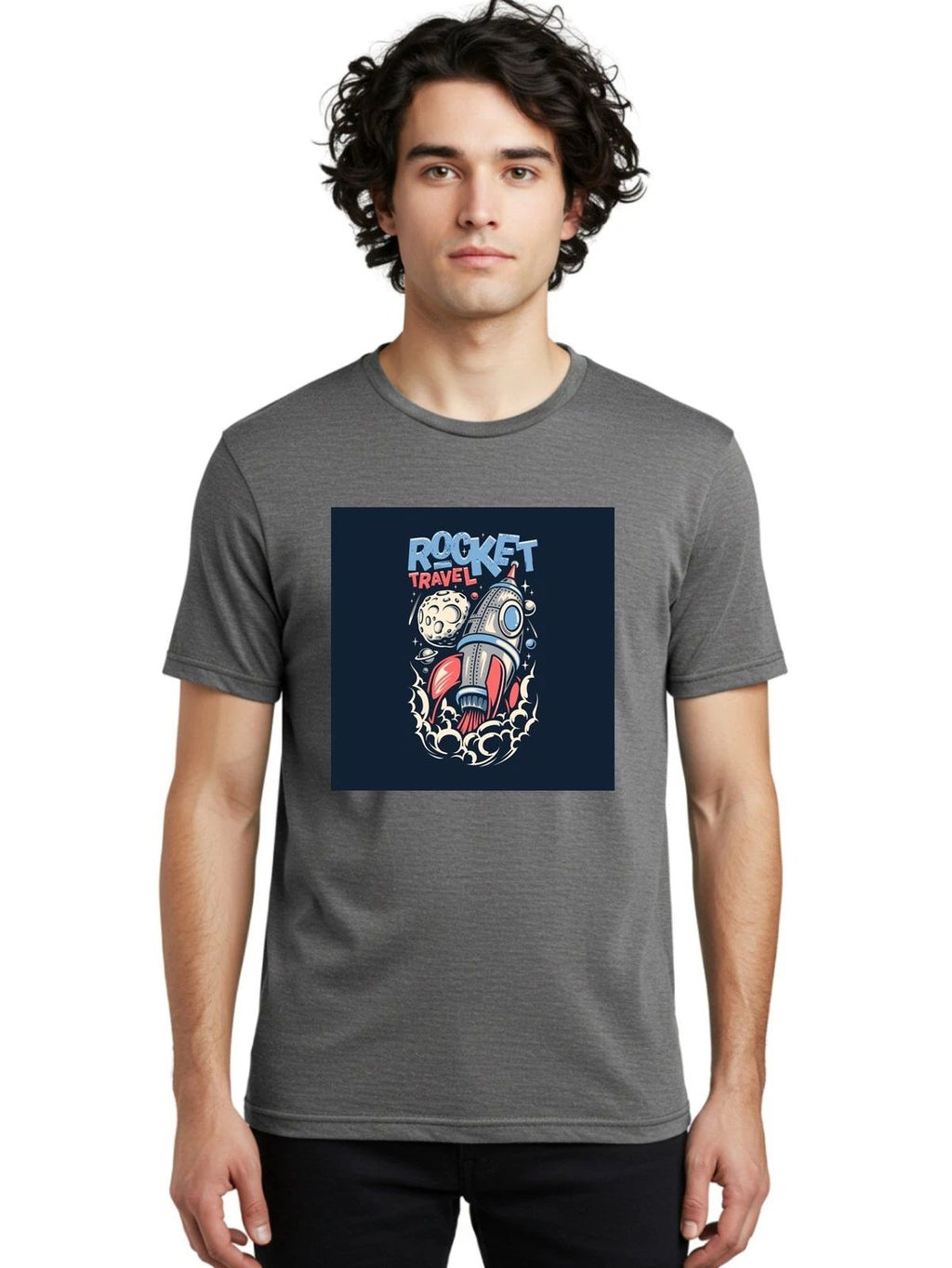 Rocket-Travel Mens Graphic Tee, 100% Cotton, Casual Summer Wear
