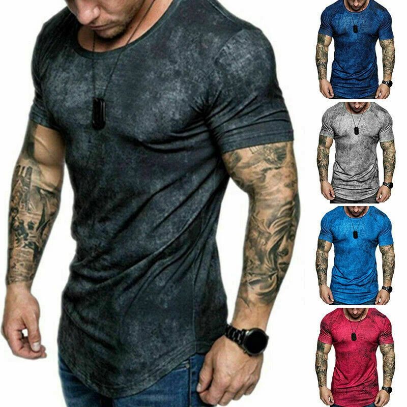 Mens Casual Slim Fit T Shirt Gym Muscle Crew Neck Short Sleeve Pullover Tops US
