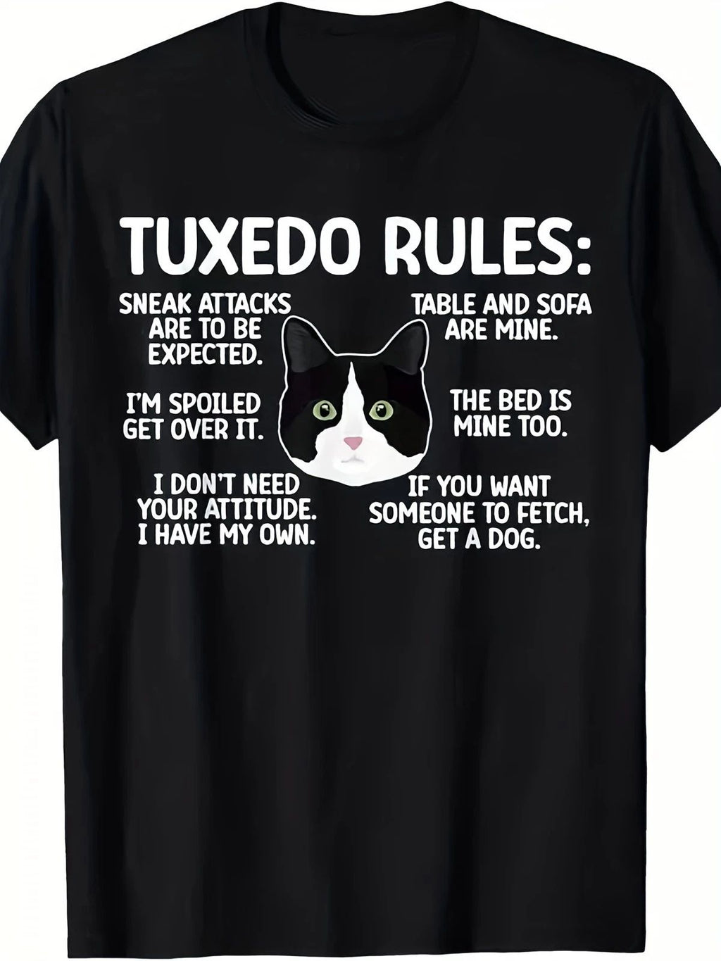 Exclusive Short-Sleeve T-Shirt for Tuxedo Cat Lovers, Featuring a Fun Print, P