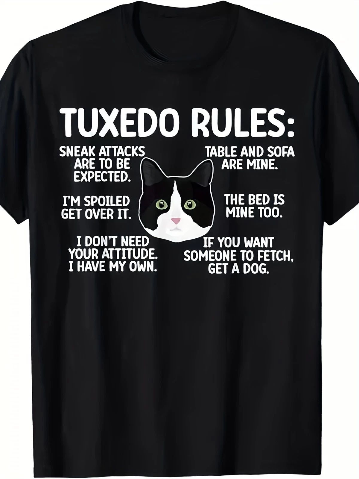 Exclusive Short-Sleeve T-Shirt for Tuxedo Cat Lovers, Featuring a Fun Print, P