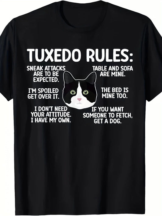 Exclusive Short-Sleeve T-Shirt for Tuxedo Cat Lovers, Featuring a Fun Print, P
