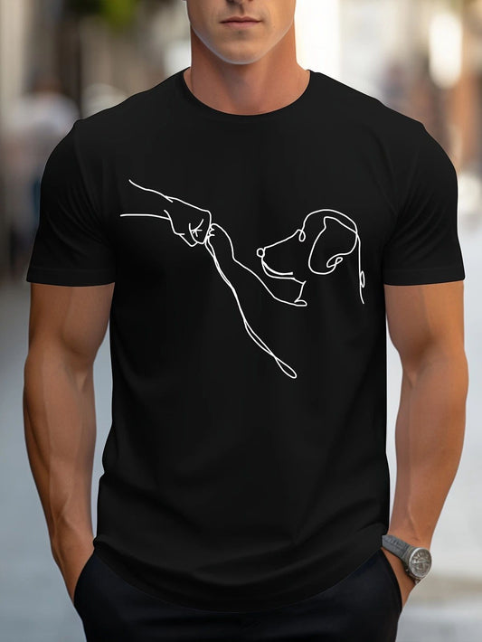 Man's Best Friend Fist Bump Graphic Tee - Minimalist Dog Lover Line Art T-Shirt
