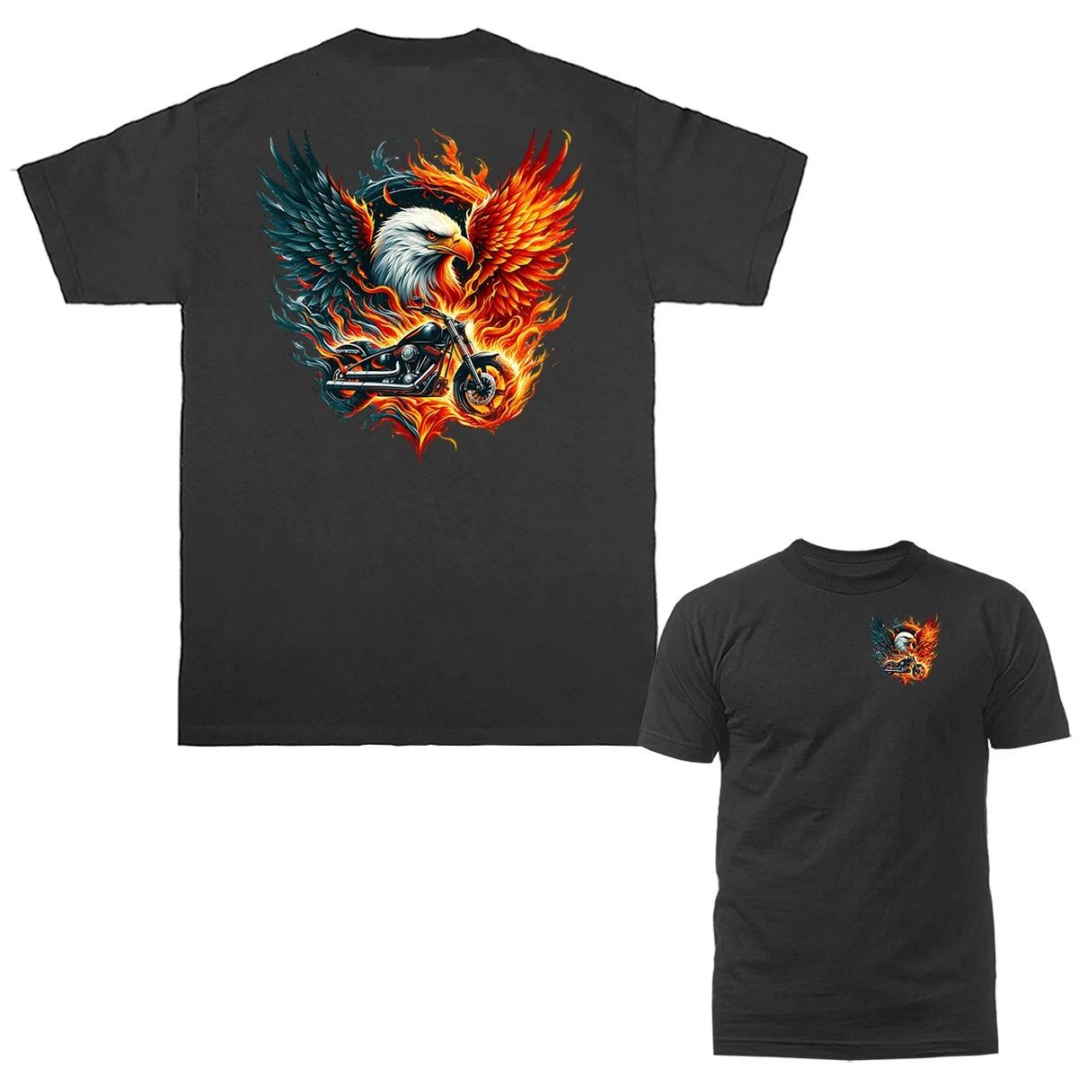 Flaming American Eagle Motorcycle Patriotic Biker T-shirt