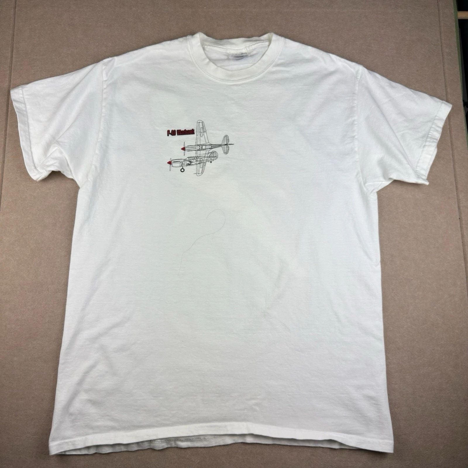 Vintage F-40 Warhawk Shirt Men's L White WWII Fighter Plane 90's Air Force Tee
