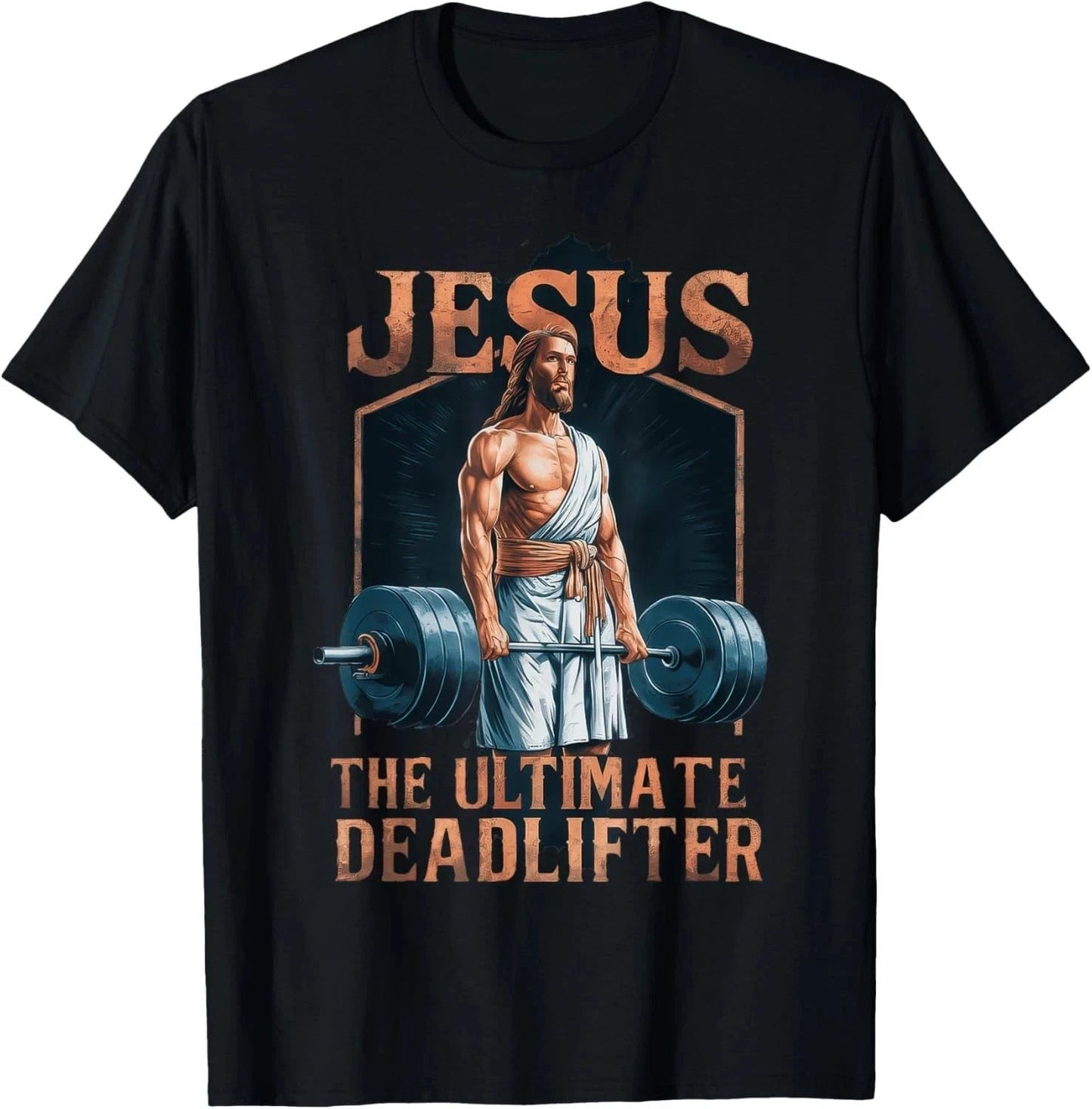 Jesus The Ultimate Deadlifter Fitness Gym Vintage Christian T-Shirt S-5XL