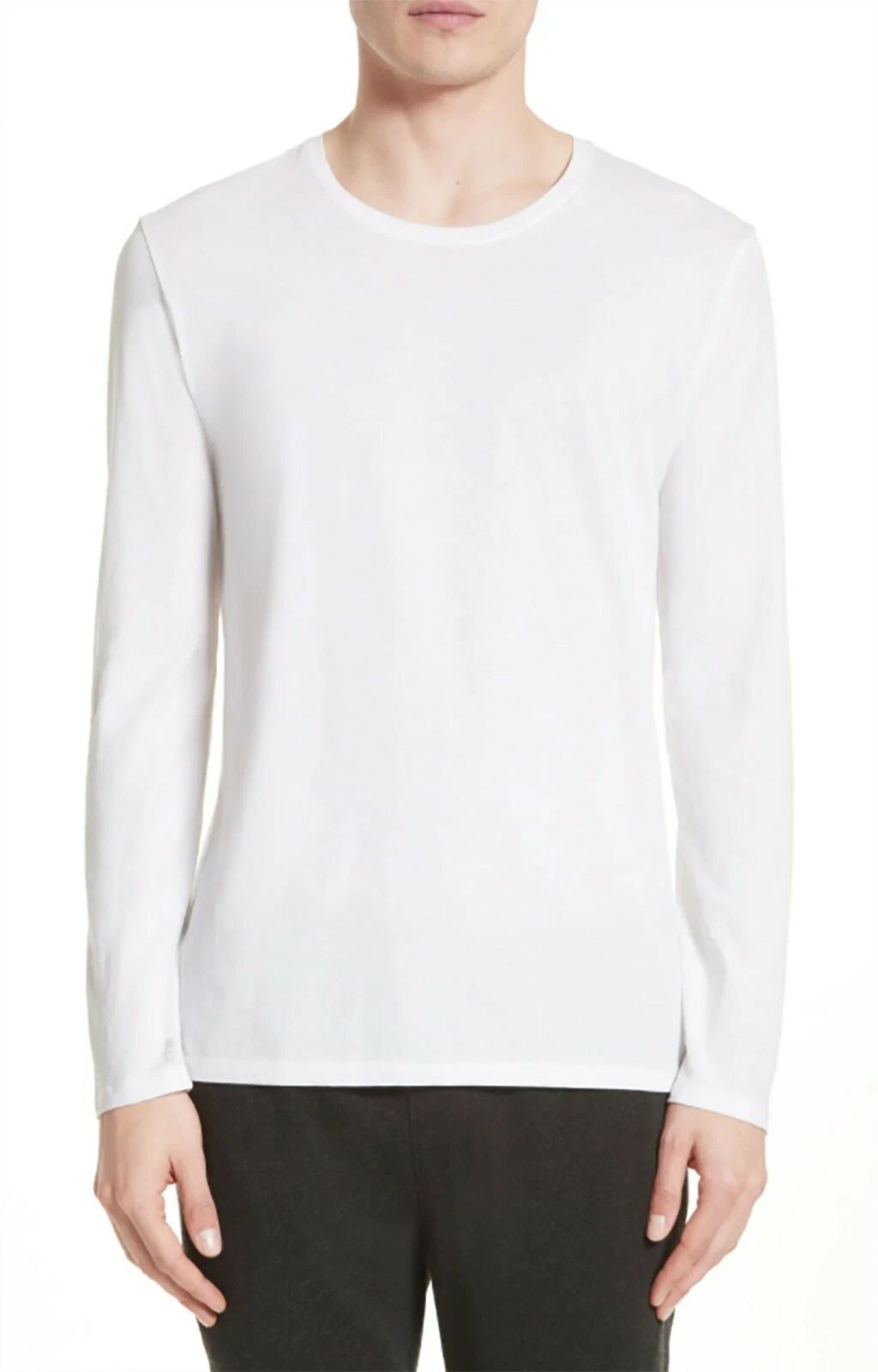 ATM Anthony Thomas Melillo Men's White Classic Jersey Crew Long Sleeve T-Shirt