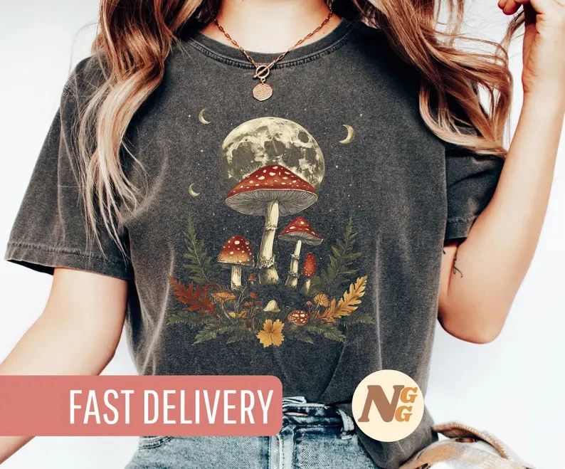 Boho Mushroom Moon Vintage Style Comfort Tee