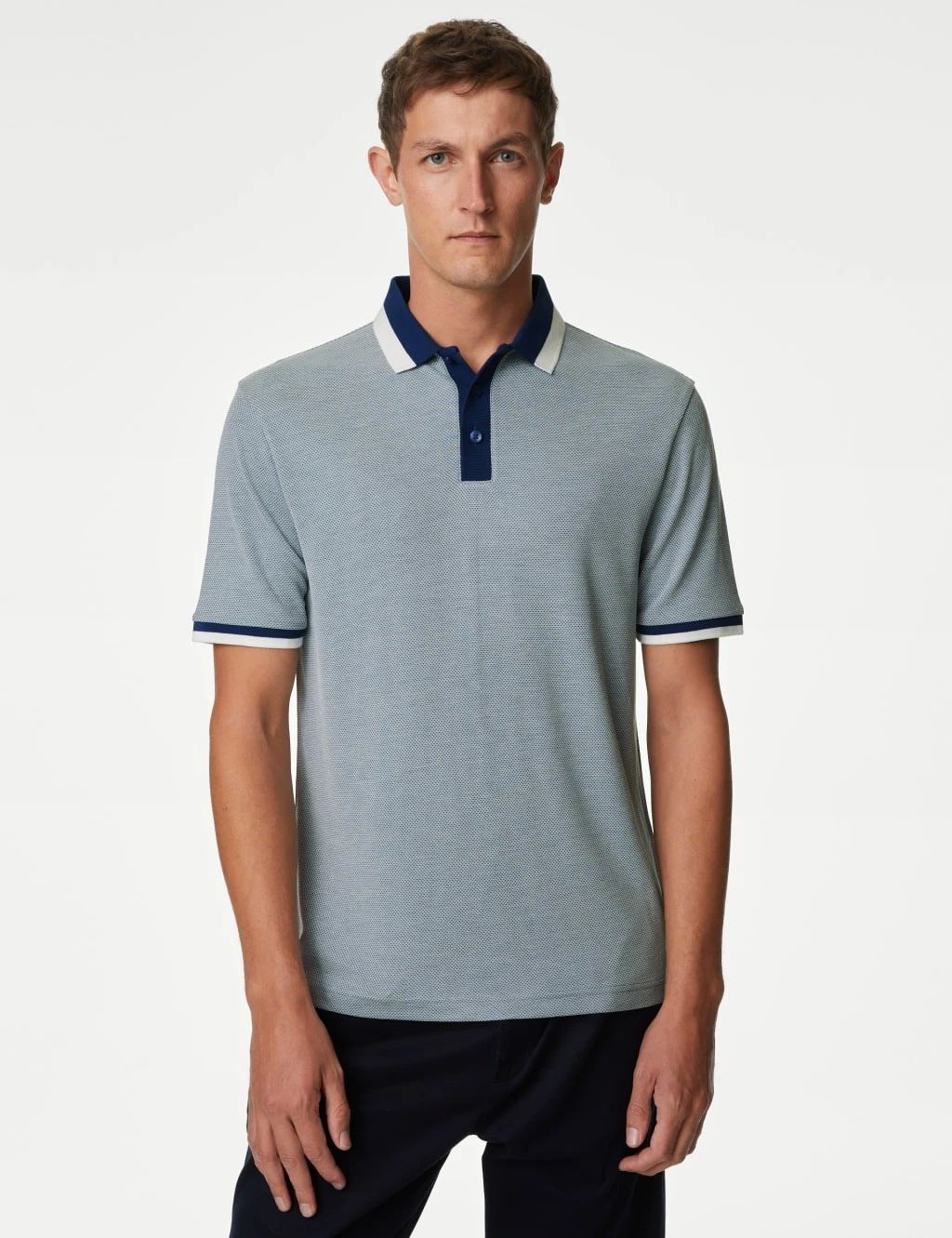 Marks & Spencer Mens Viscose Short sleeved Collar Polo Top in Rich Blue - M&S