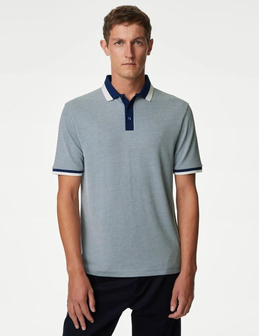 Marks & Spencer Mens Viscose Short sleeved Collar Polo Top in Rich Blue - M&S