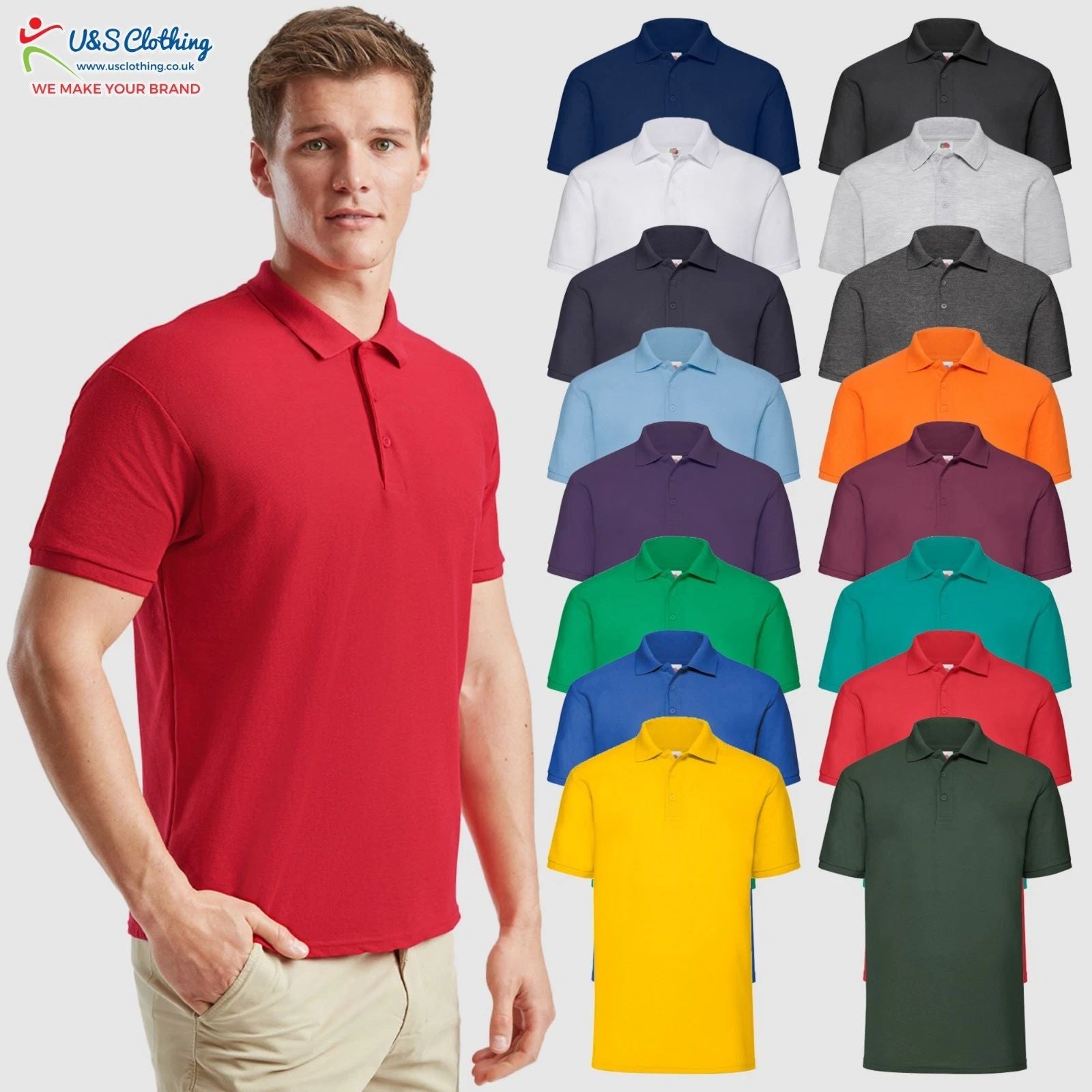 Fruit of the Loom Men's Half Sleeves Piqué Poloshirt Casual Polo Tee T Shirt TOP