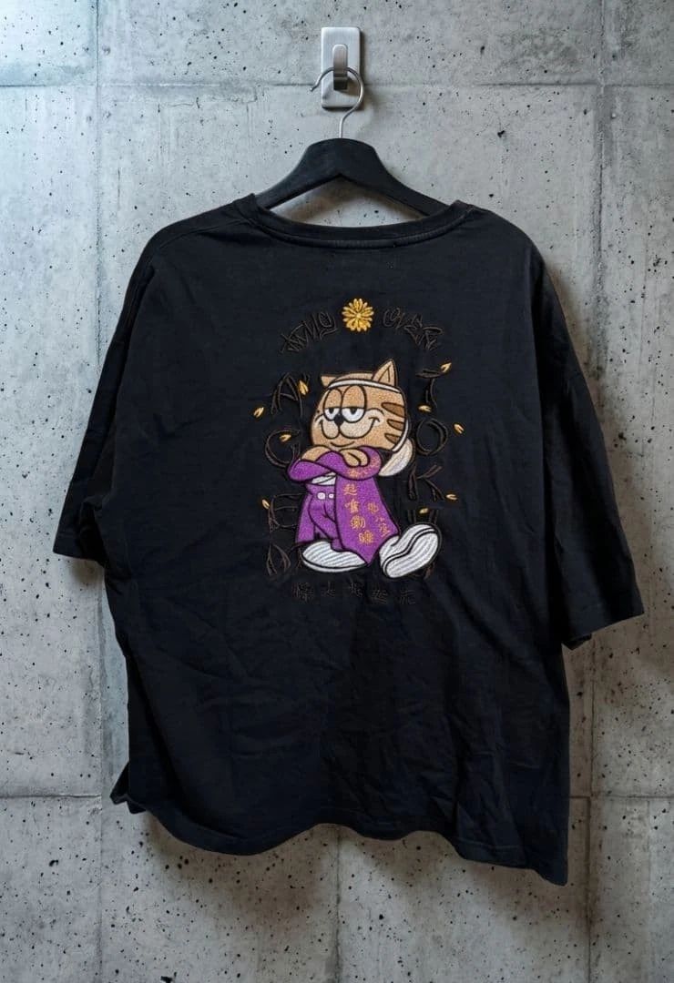 A'GEM Cat Print T-Shirt Black L Free Size Street Fashion