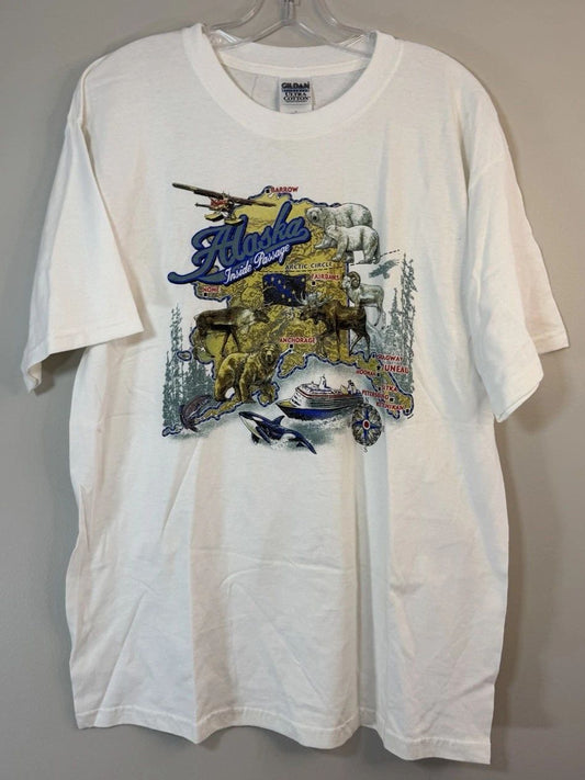 Alaska Inside Passage Vintage Tee Shirt Men’s Large Travel Y2K Nature Bears Fish