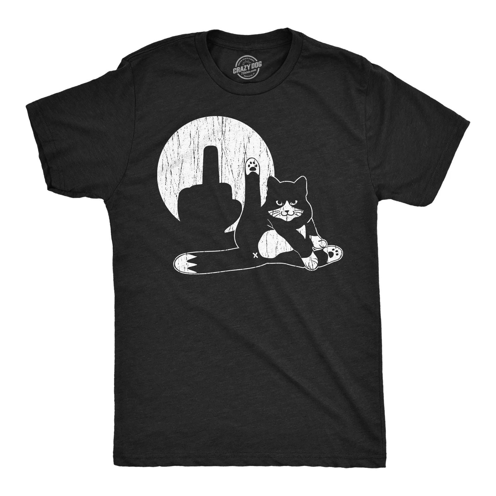 Mens Funny T Shirts Cat Middle Finger Shadow Puppet Show Sarcastic Graphic