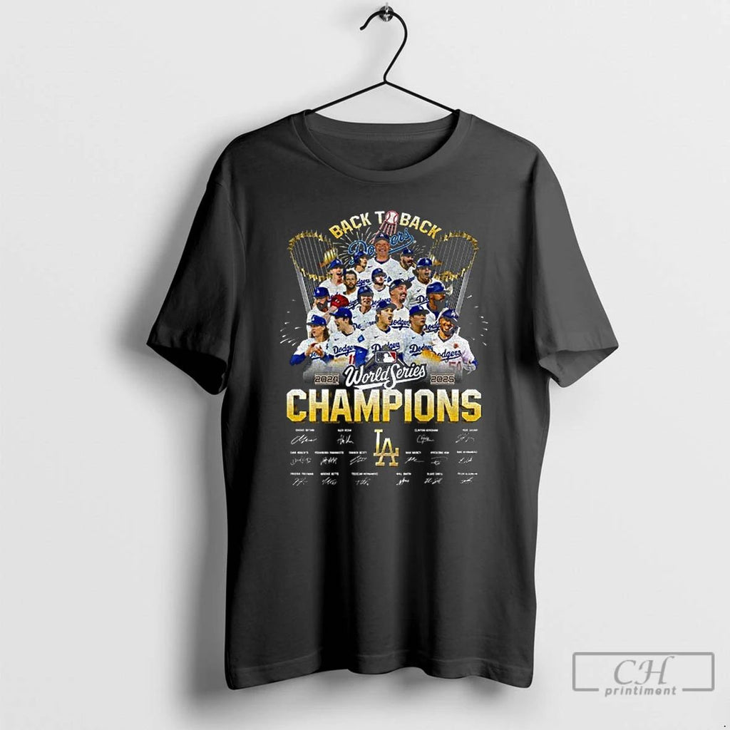 Classic Los Angeles Dodgers 2024 2025 Back To Back World Series Champs Signatures T Shirts