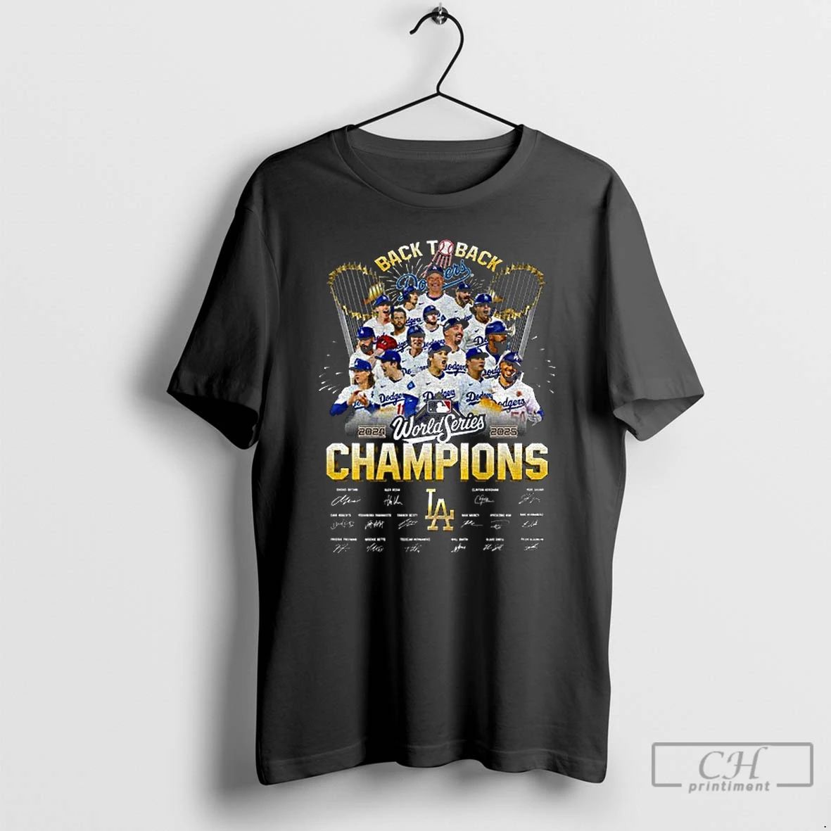 Classic Los Angeles Dodgers 2024 2025 Back To Back World Series Champs Signatures T Shirts