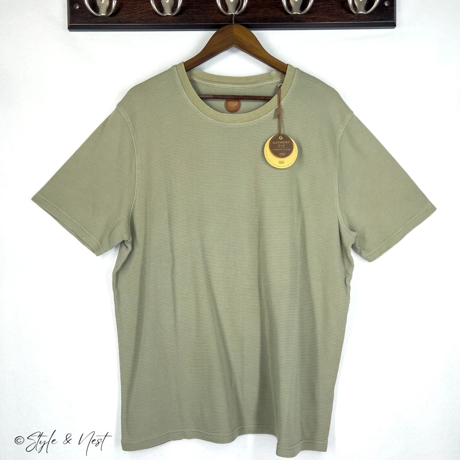 Common People Waffle Knit Tee Shirt Cozy Ribbed Sage Green Size XL NWT $75