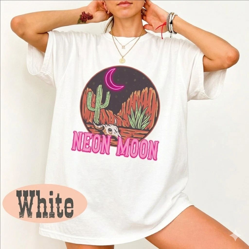 Neon Moon Desert Shirt Vintage Graphic Aesthetic Night Sky Tee