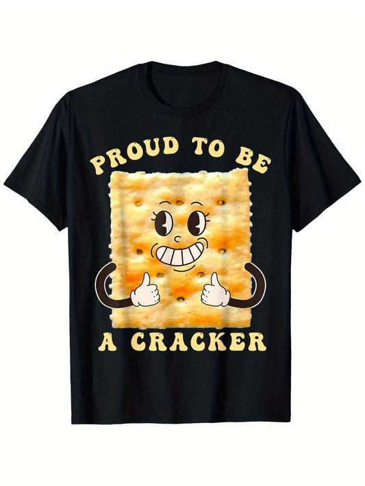 Proud To Be A Cracker Funny Graphic T-Shirt Food Pun Humor Black Tee
