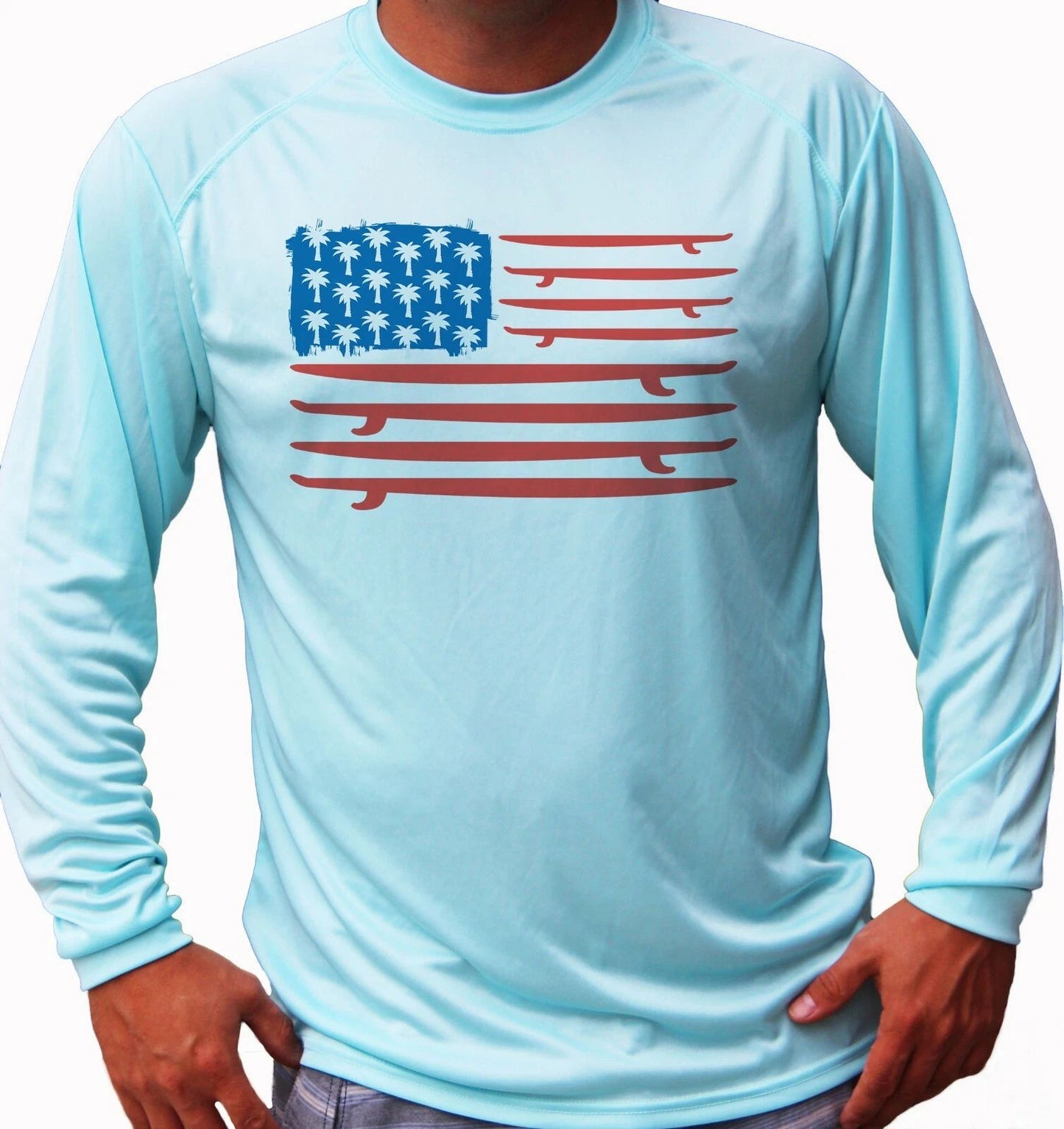 Surfing Surfer Flag Ocean Beach Long Sleeve UPF 50 T-Shirt UV Protection