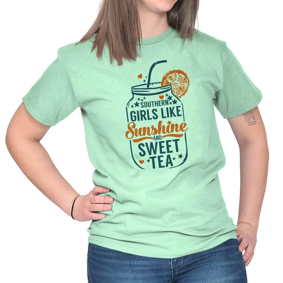 Southern Girls Like Sunshine and Sweet Tea Womens Graphic Crewneck T Shirt Tee