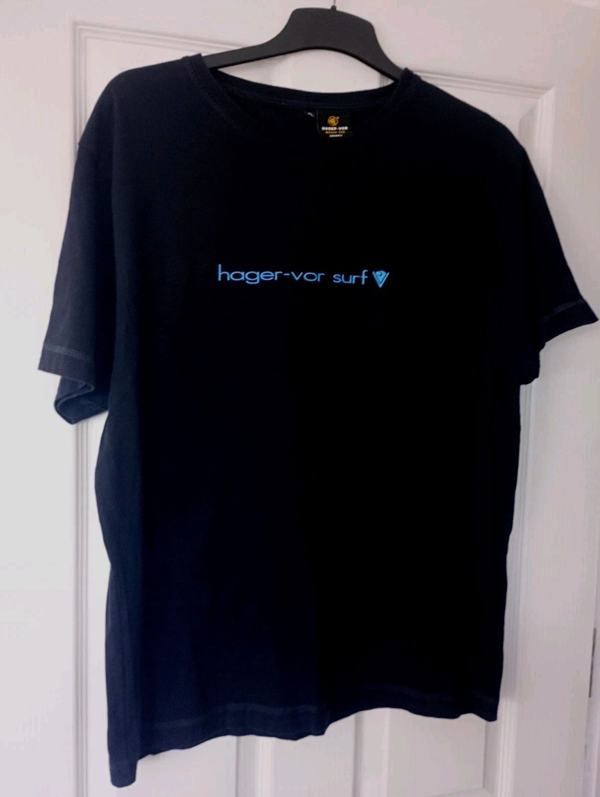 Hager-Vor Sunsurfer T.Shirt Rough Sea Cornwall Navy Blue Size XL Back Print