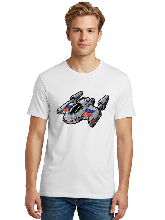 Futuristic-Spaceship Mens Graphic Tee, 100% Cotton, Casual Summer Wear