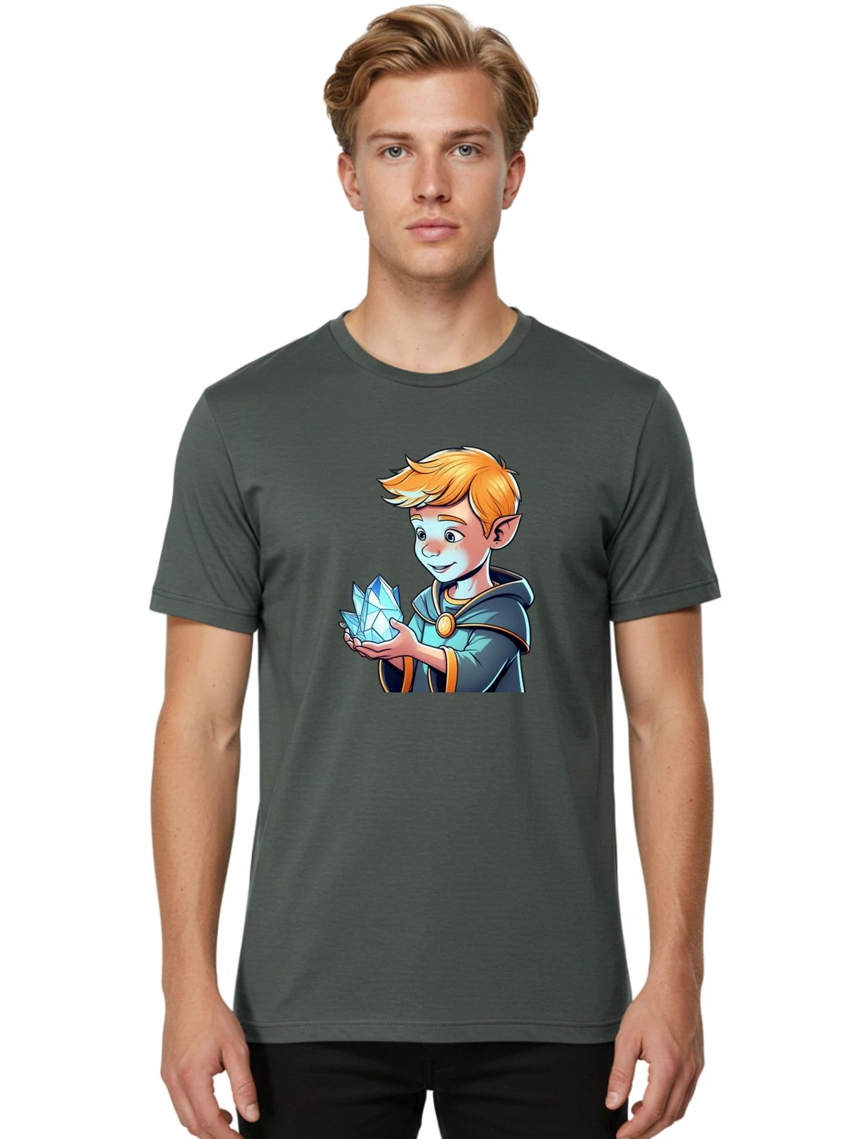 Elf-Boy-With-Crystal Mens Graphic Tee, 100% Cotton, Casual Summer Wear