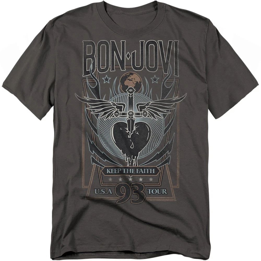 Bon Jovi Keep The Faith T-Shirt S-4XL, Charcoal