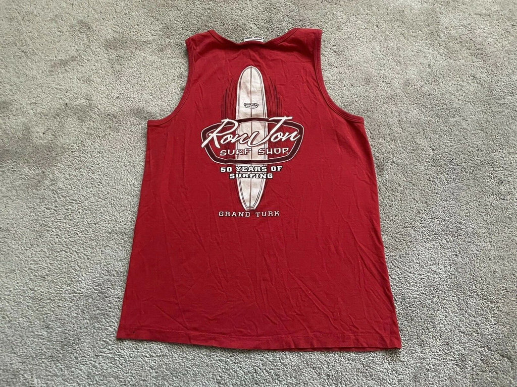Ron Jon surf Shop Mens Small Sleeveless T Shirt Red Surfing Logo Beach Outdoors