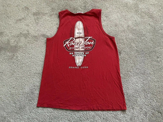 Ron Jon surf Shop Mens Small Sleeveless T Shirt Red Surfing Logo Beach Outdoors