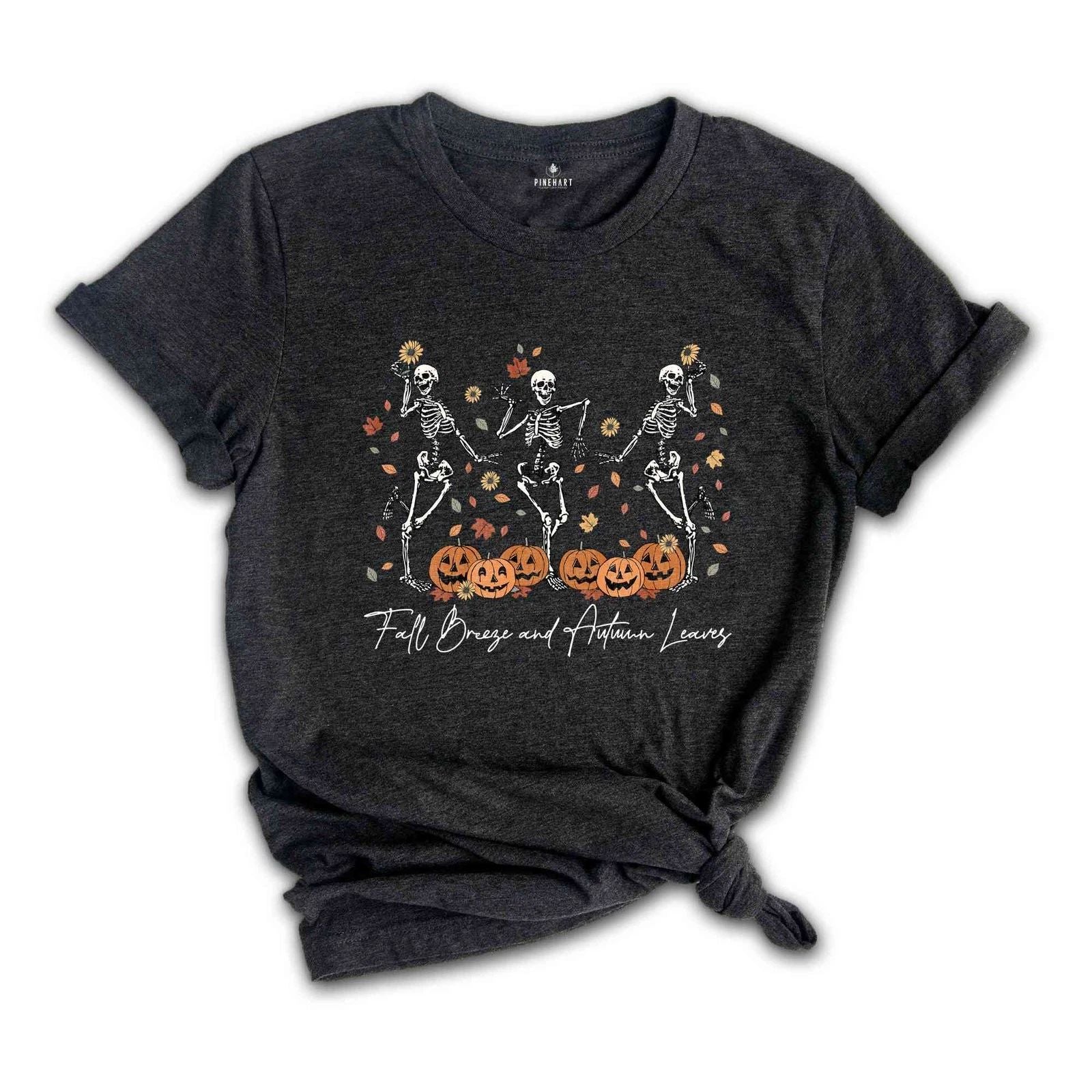 Fall Breeze and Autumn Leaves Shirt, Thanksgiving Family Shirt, Dancing Skeleton