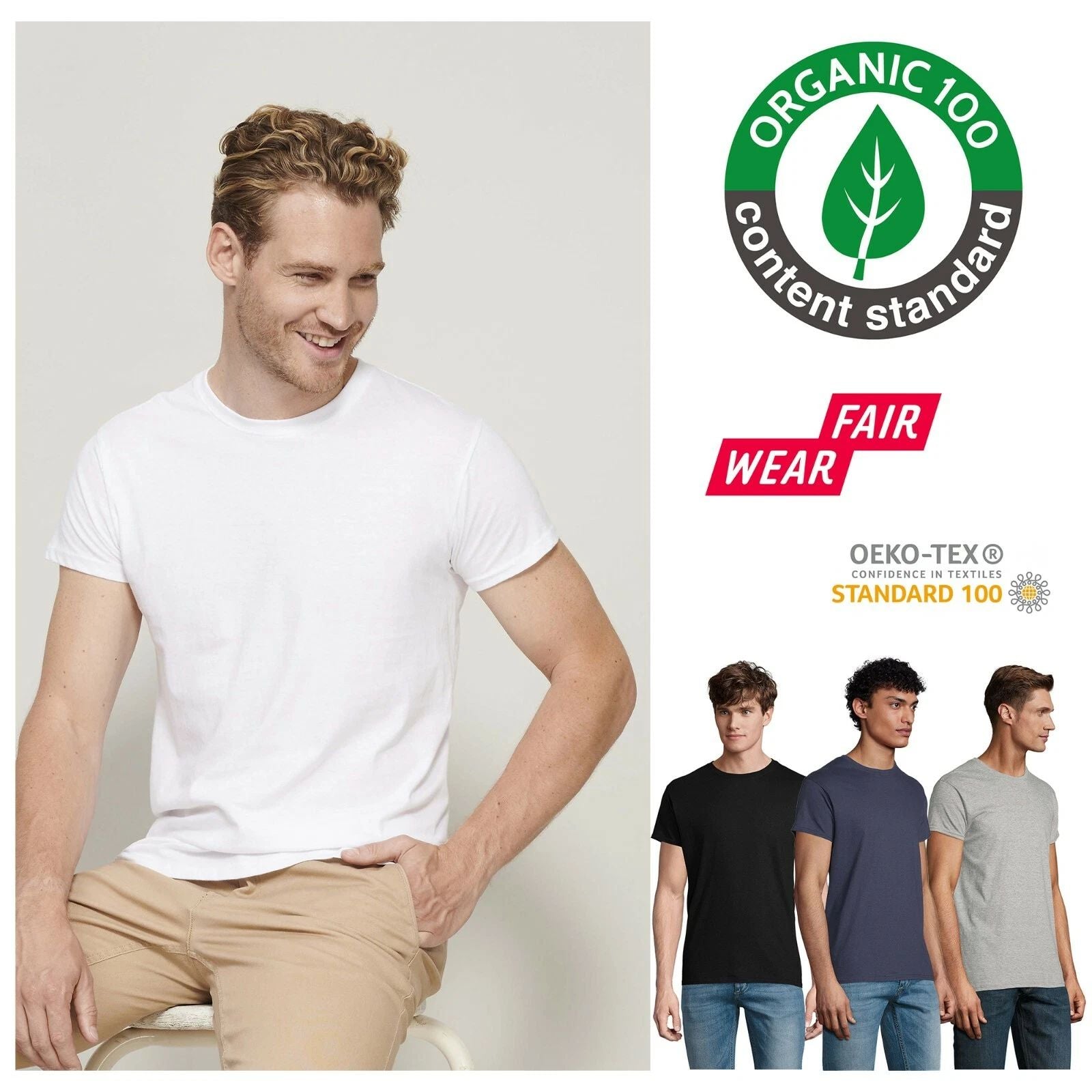 100% Certified Organic Cotton Fair Wear Unisex Mens Womens T-Shirt