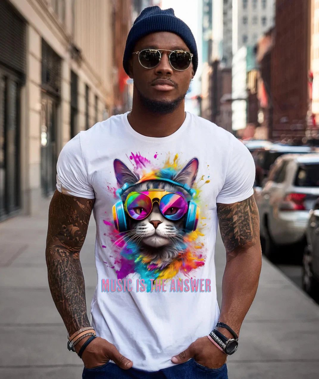 Cat Music is the Answer Art Exclusive T-Shirts | Grooveman Music TM