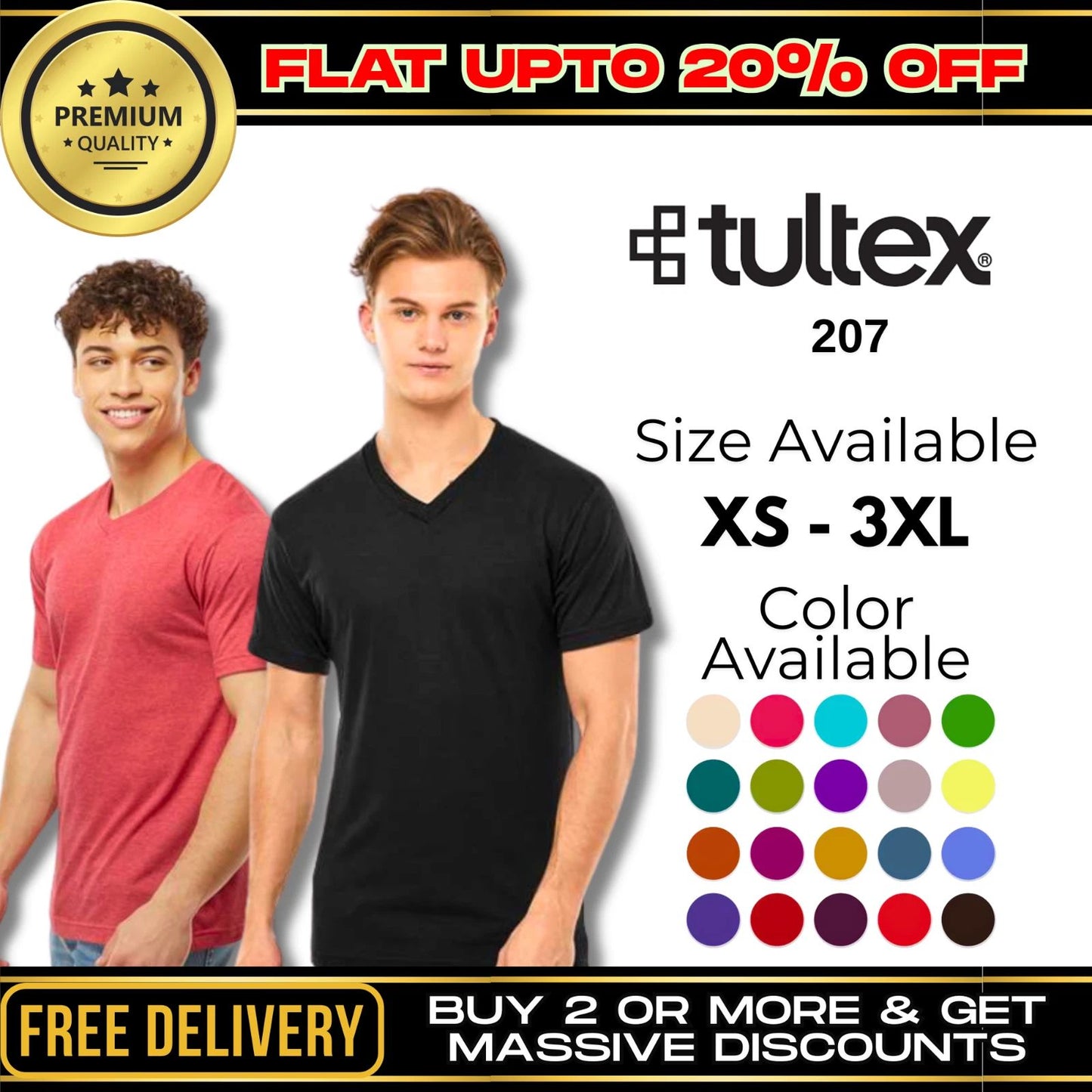 Tultex 207 Mens Short Sleeve Moisture Polyester V-Neck New Arrival Fit T-Shirt