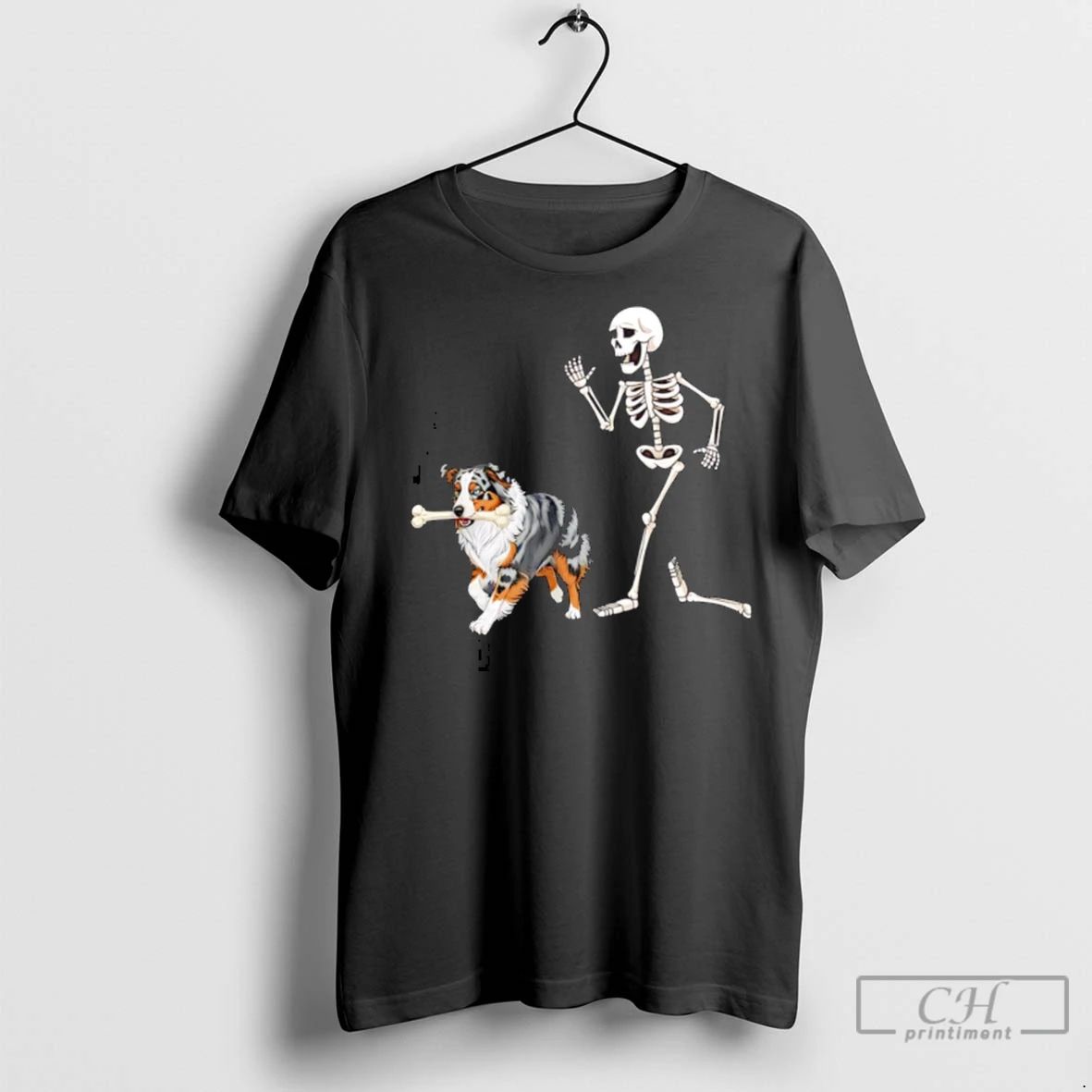 Premium Halloween Australian Shepherd And Skeleton