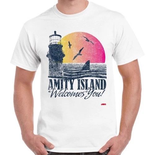Amity Island Welcomes You Jaws 70s Film Quints Movie Vintage Retro TShirt 2276
