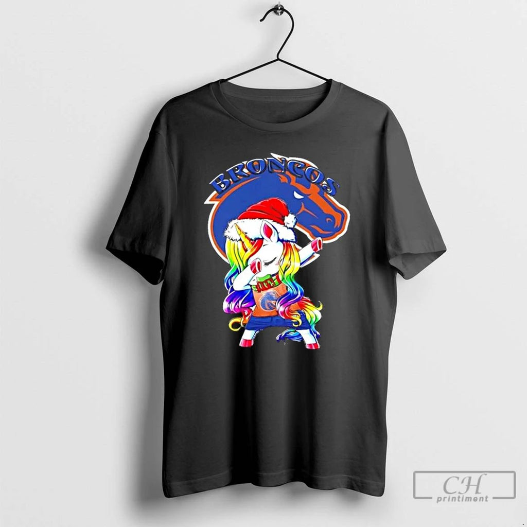 Classic Boise State Broncos Football X Unicorn Santa Hat Dabbing Merry Christmas T Shirts